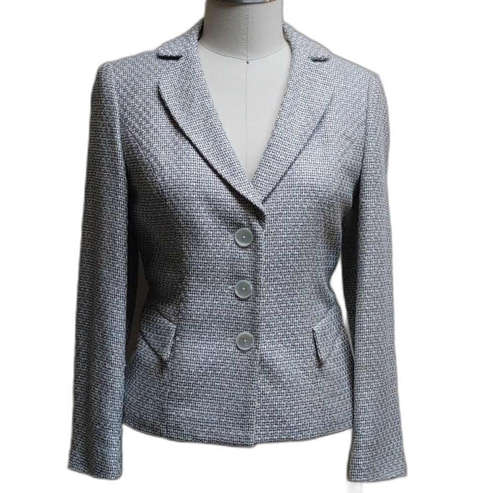 Vintage Talbots Petites Boucle Jacket Black Silver Beige Weave Size 6/8P